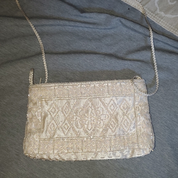 Beaded Long shoulder strap White purse - Picture 1 of 8